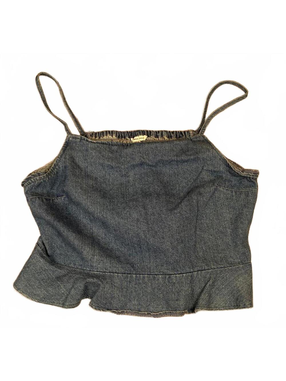 American Eagle Denim Crop Top with Ruffle Hem Size XL 100% Cotton